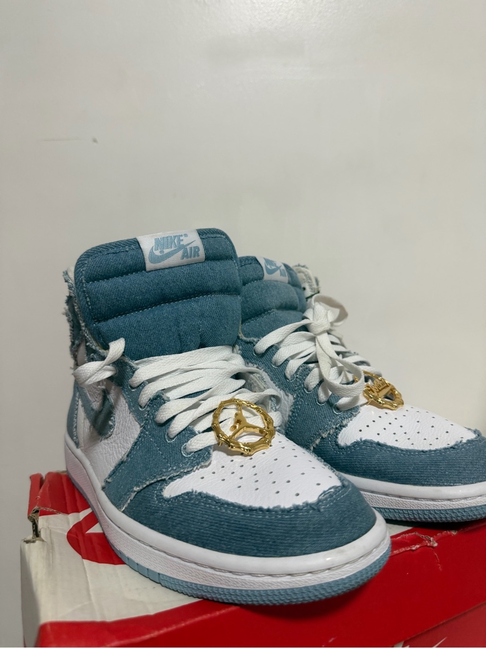Nike High-Top Sneakers in Teal & White with Gold Accents